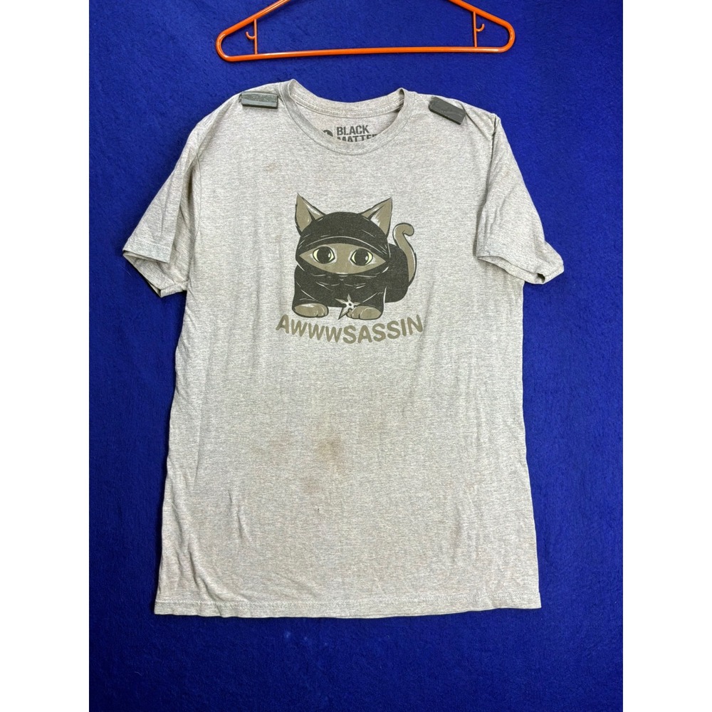 Gorpcore Mens Black Matter Ninja Cat Awwwsassin T-Shirt Large Gray